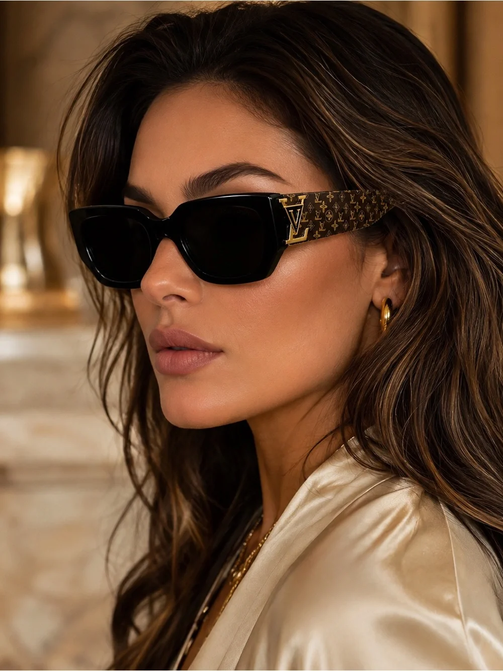 Black Frame Sunglasses with Brown LV Monogram